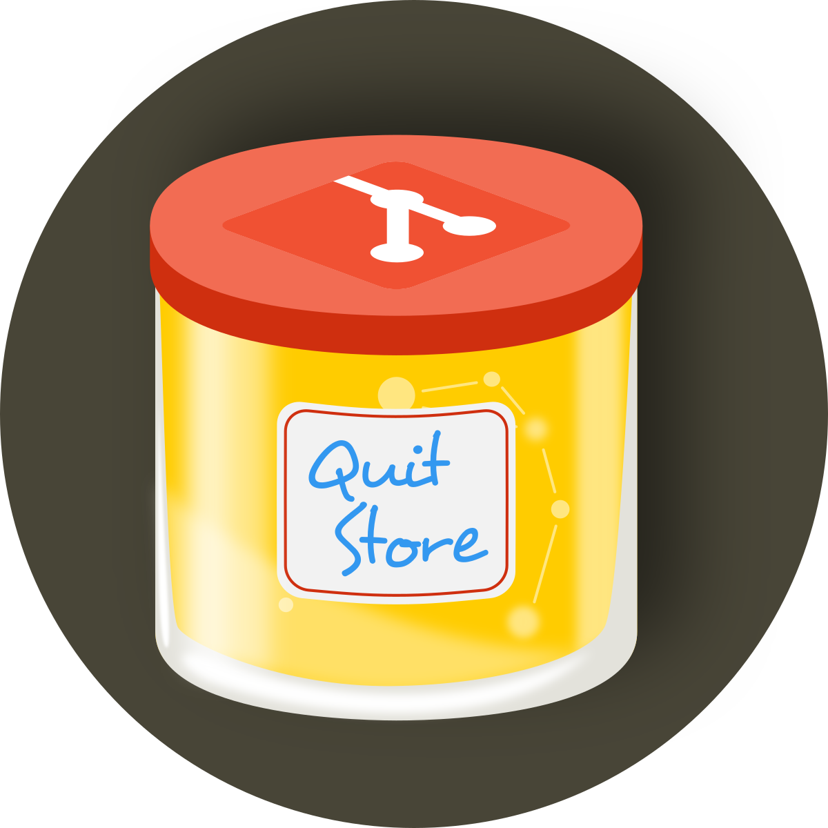 The QuitStore Logo: A glass of quinch jam (German: Quittenmarmelade) with the Git logo on the lid. 'Graph jam in a git glass'