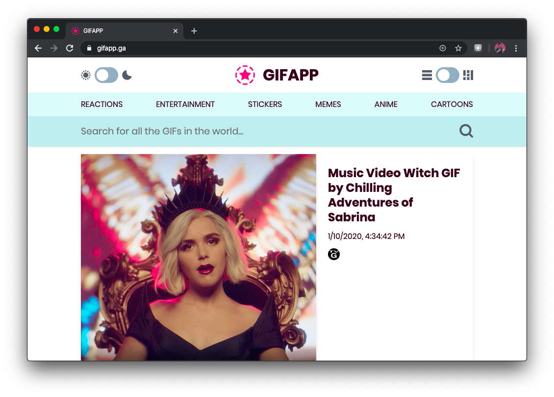 Screenshot of GIFAPP home