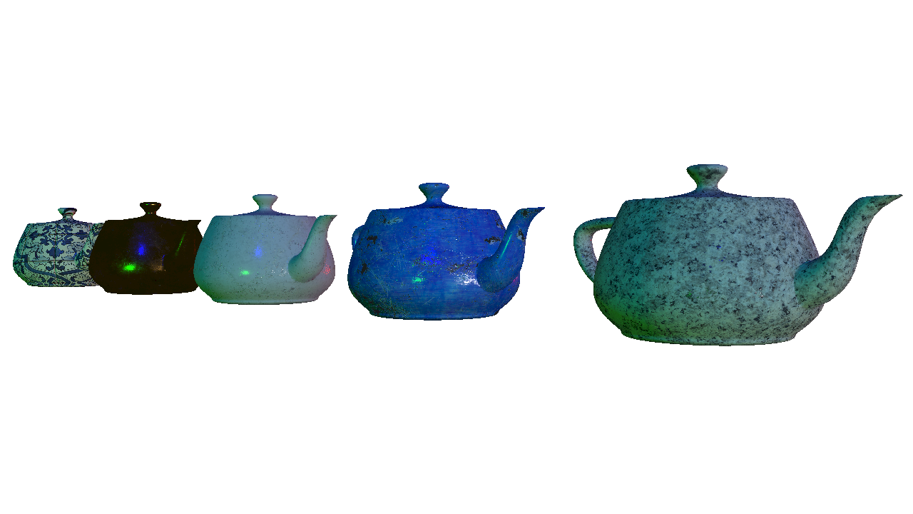 Utah teapots with 5 different materials