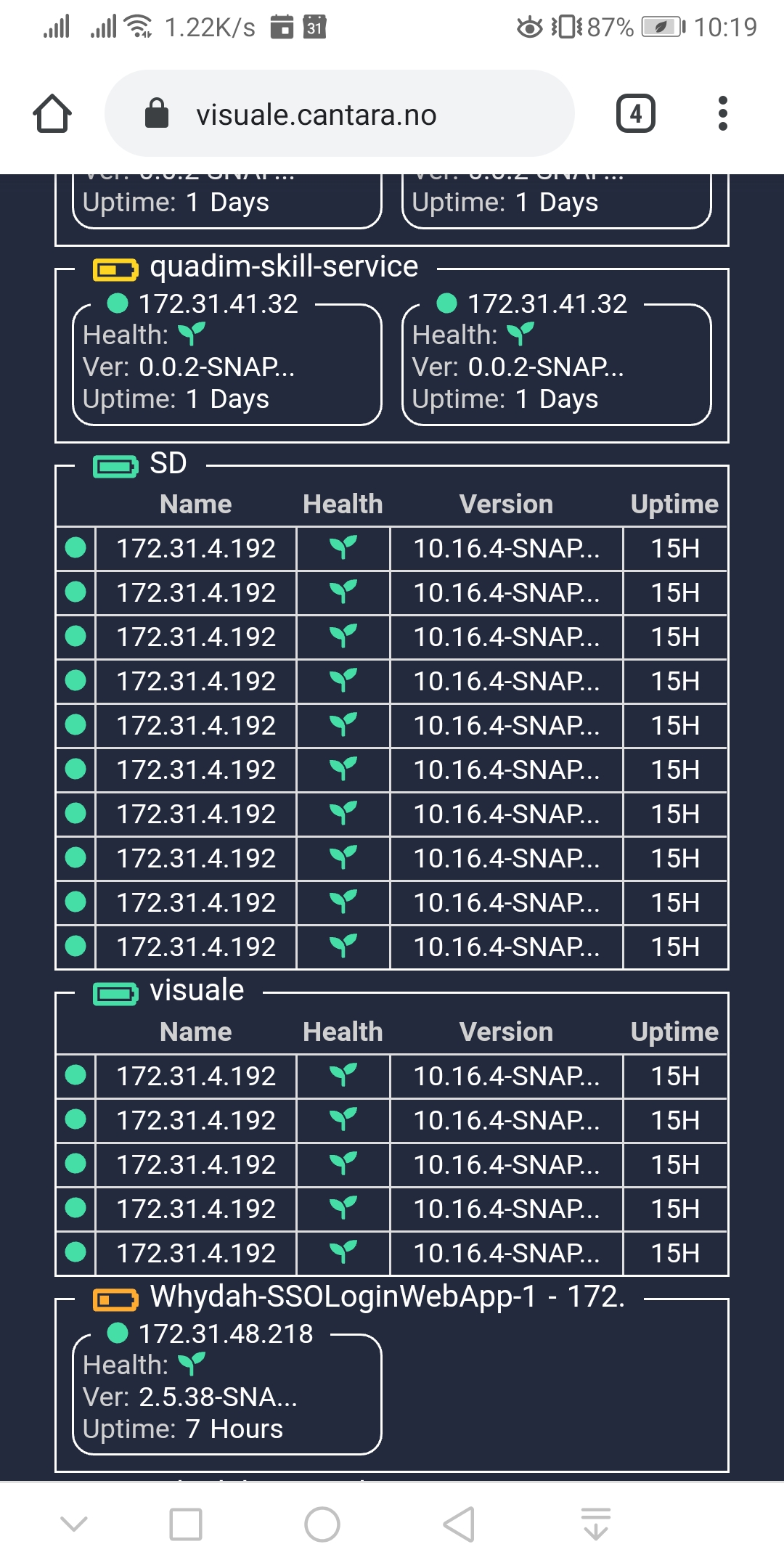 A shapshot of an early version of the visuale dashboard from a mobile phone