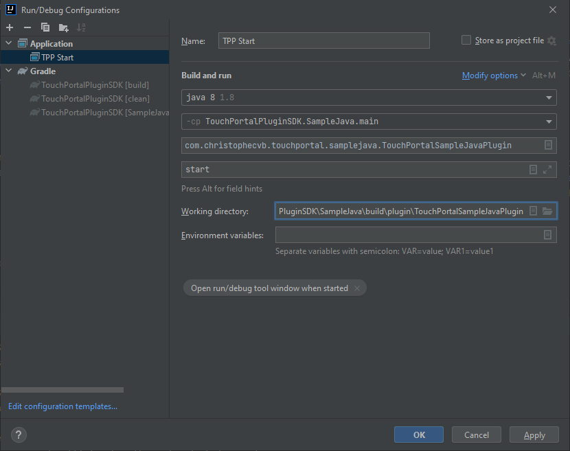 Touch Portal Plugin SDK Gradle Application Configuration