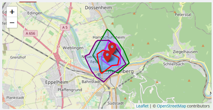 Isochrone Drawn on Map