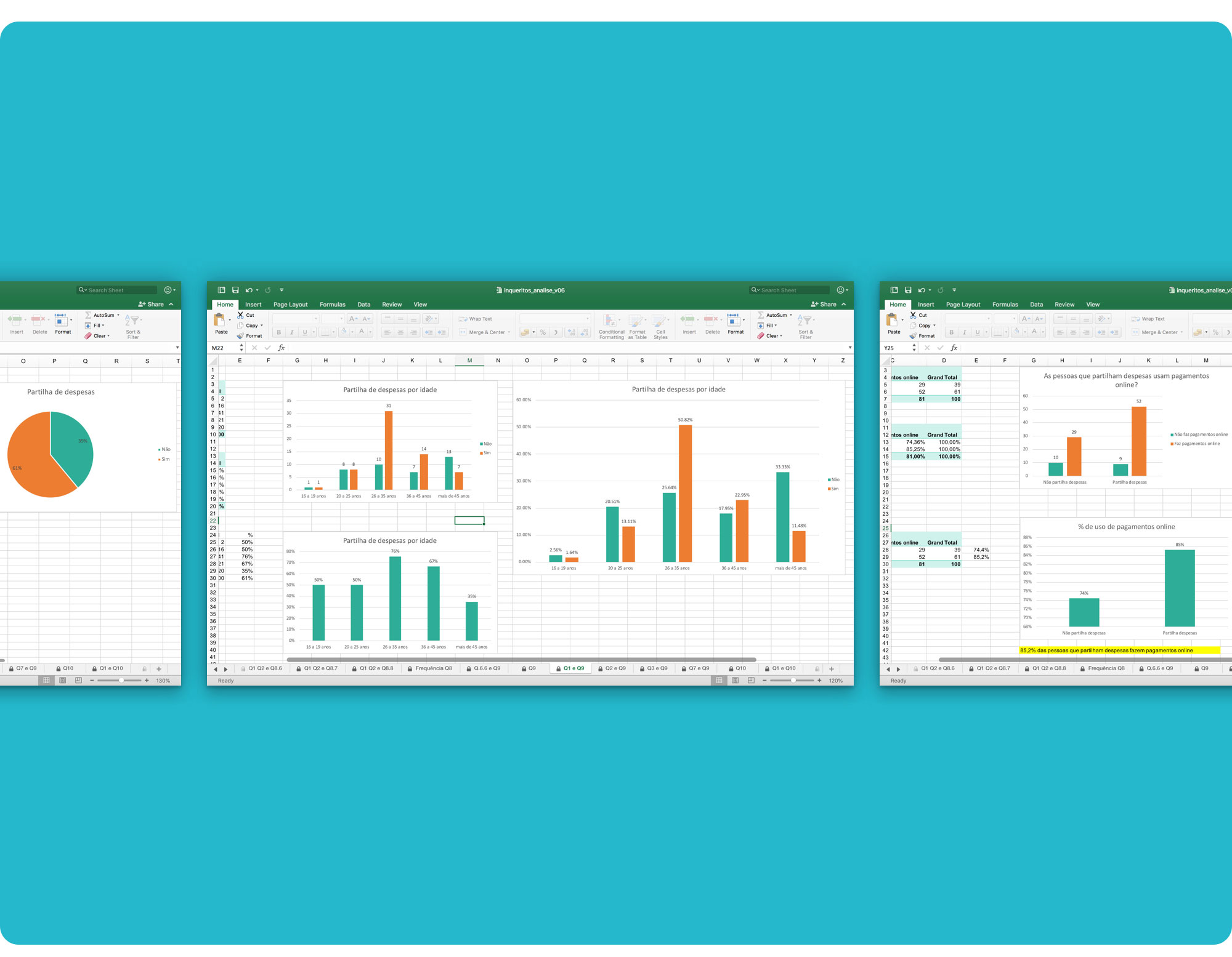 Survey data analysis detail. Excel screenshot