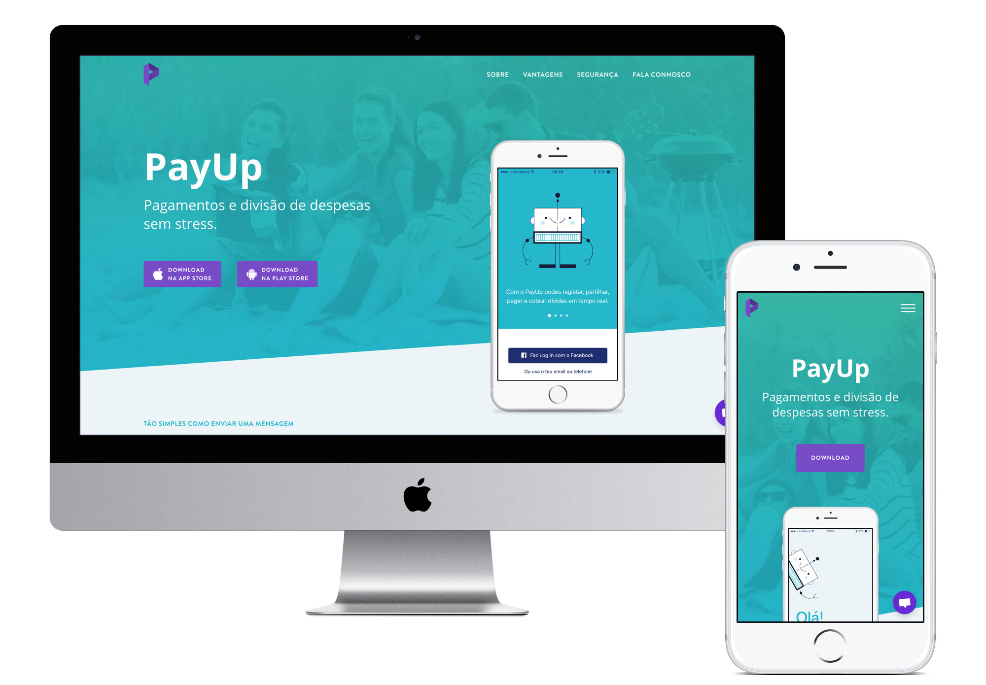 Detail from PayUp's landing page in desktop and mobile