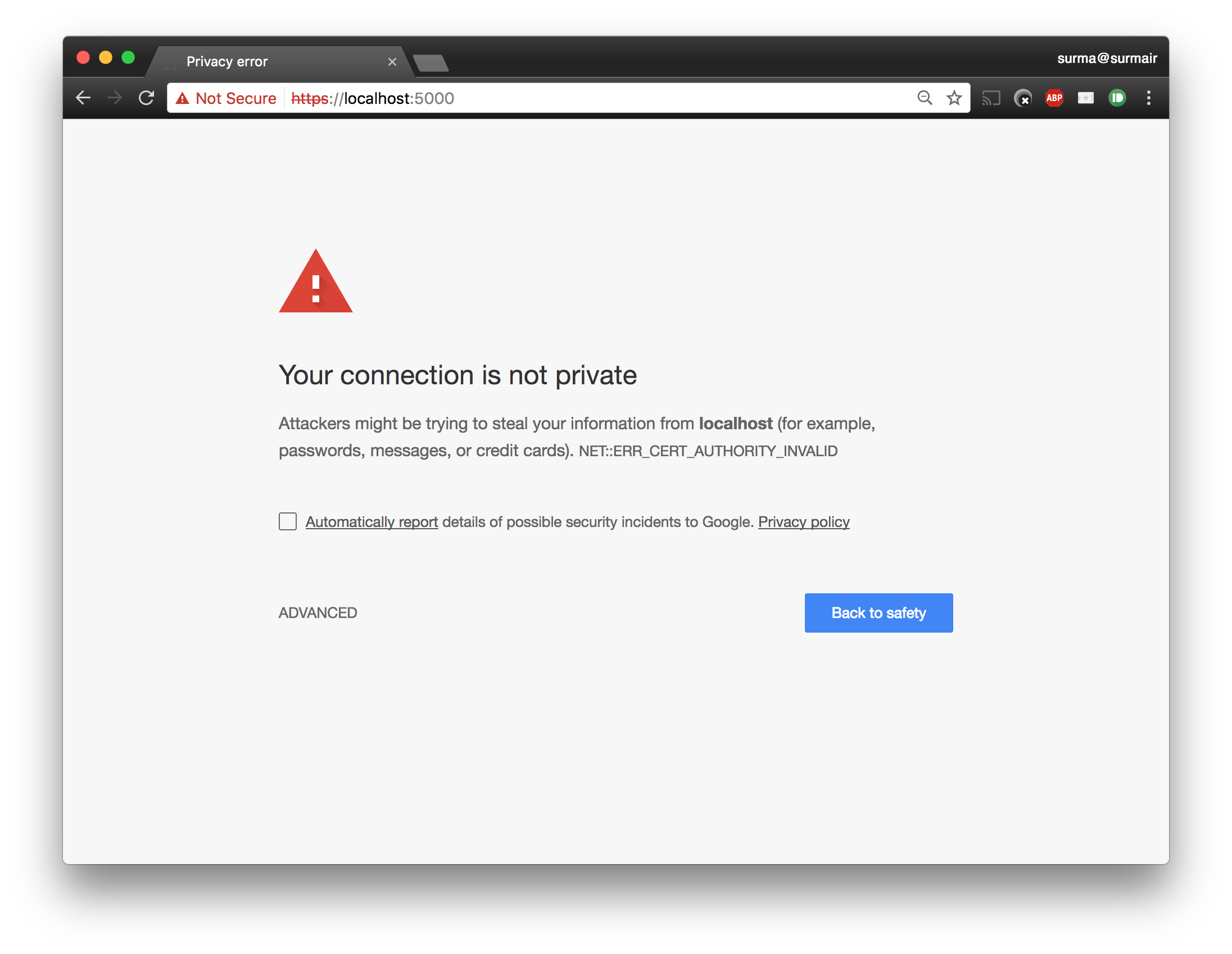 Chrome warning about an insecure certificate