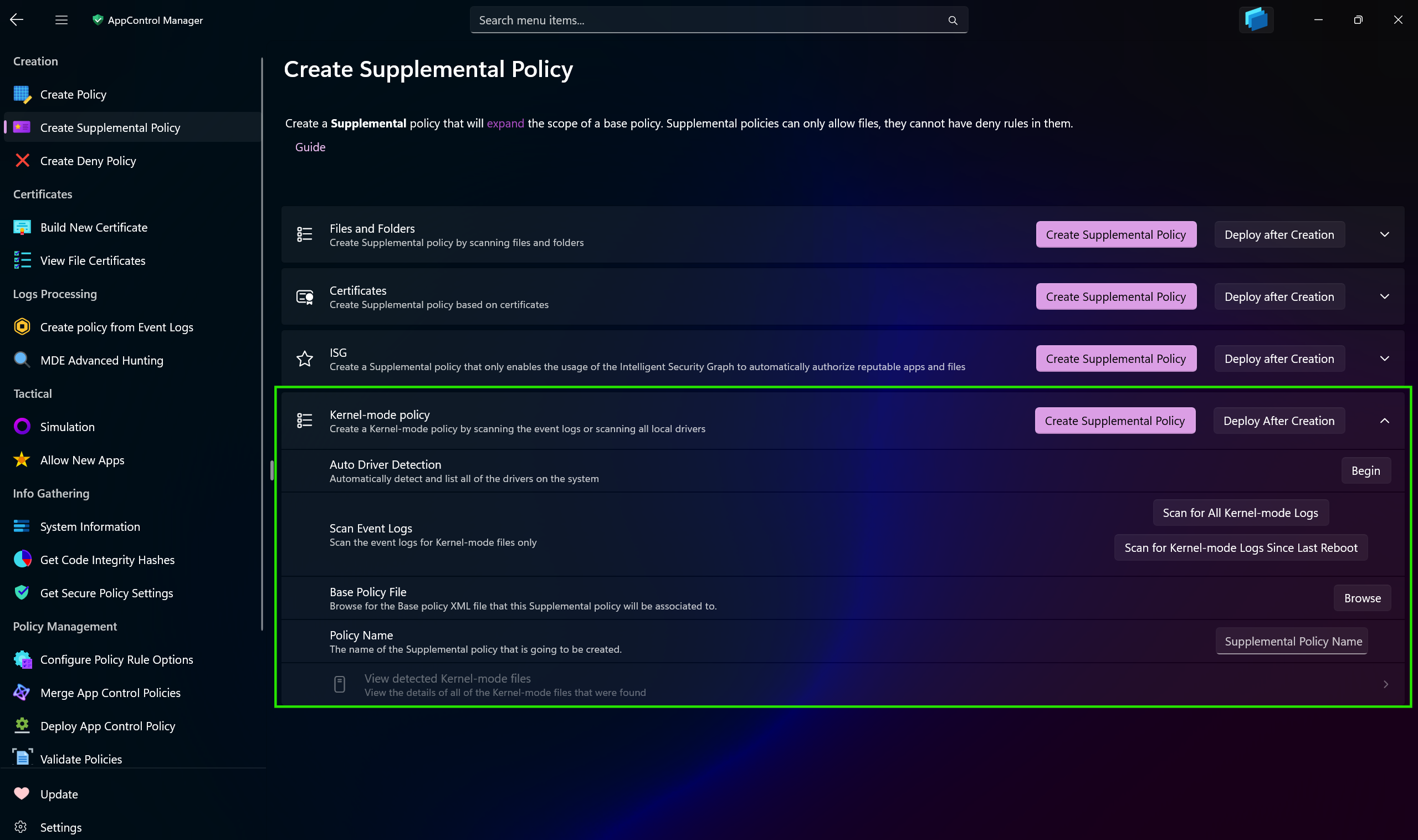 Creating strict kernel mode supplemental policy