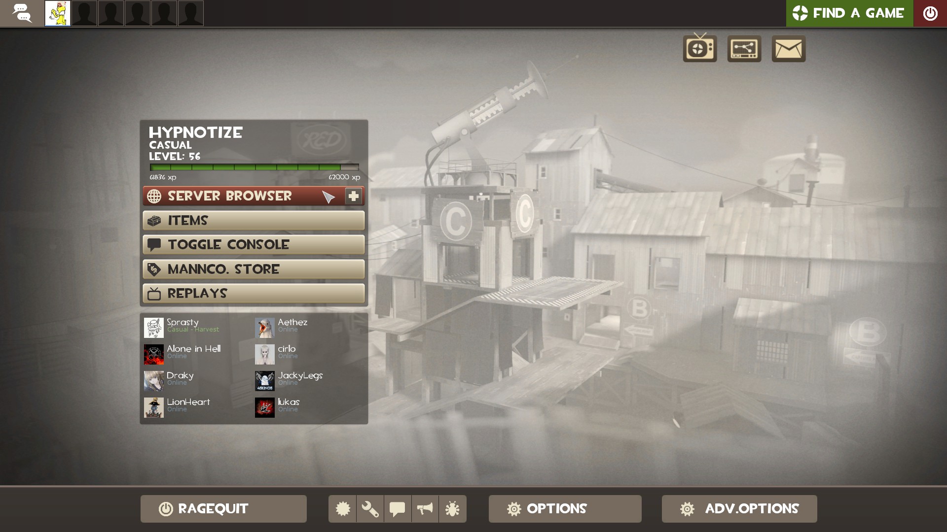 main menu