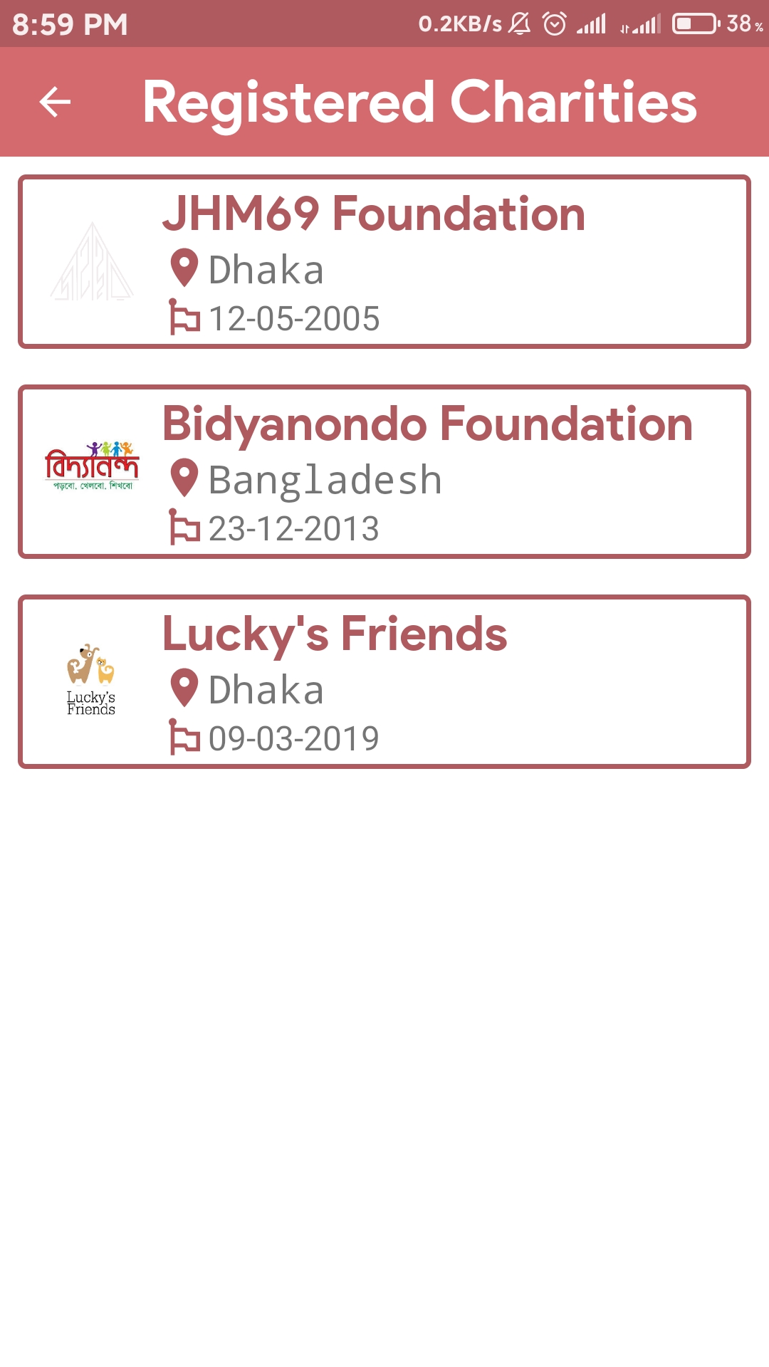 Registered Charities Screen Screenshot