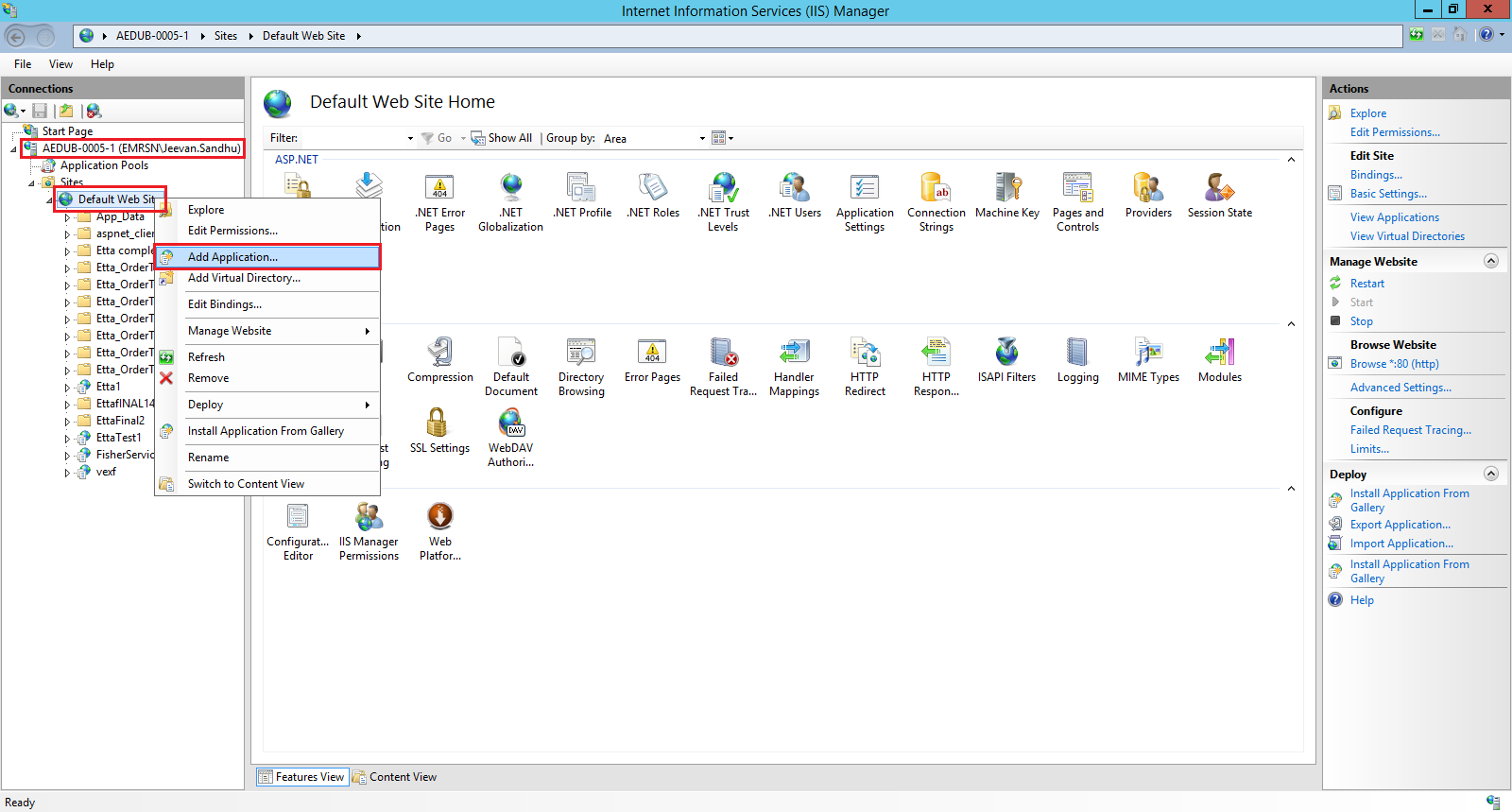 Add Application in Default Website