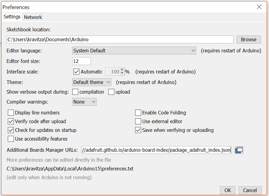 Arduino Preferences