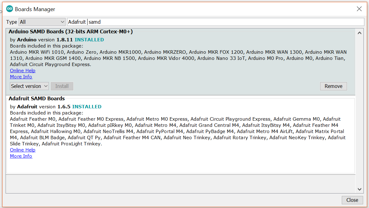 Arduino Boards manager