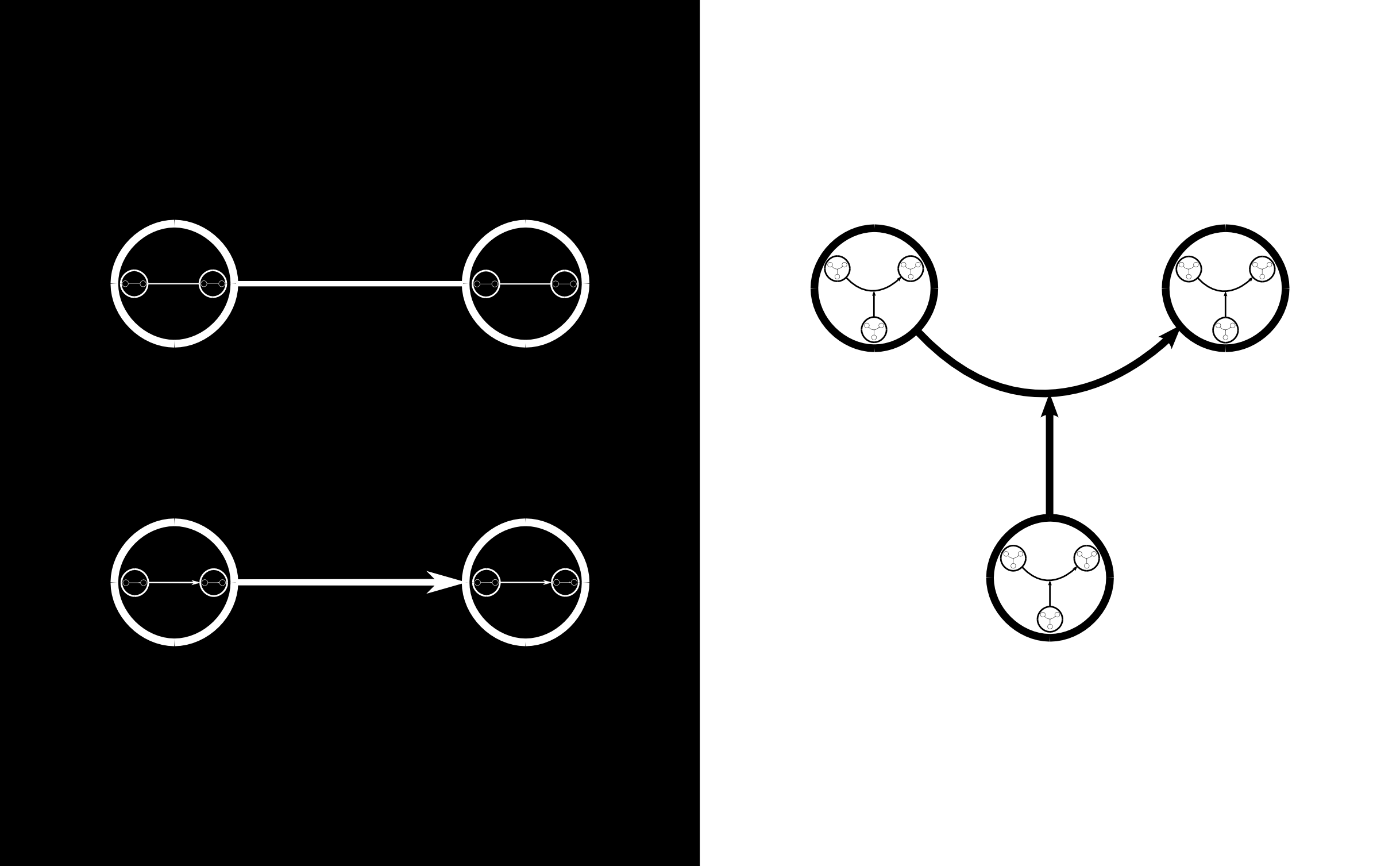 white regular & directed links with double recursive inner structure, black typed link with double recursive inner structure