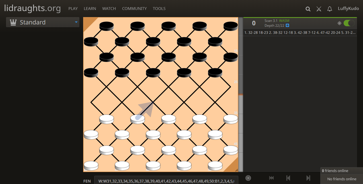 Filipino checkers draughts damahan dama matrix 10x10 100 36 board on Lidraughts screenshot