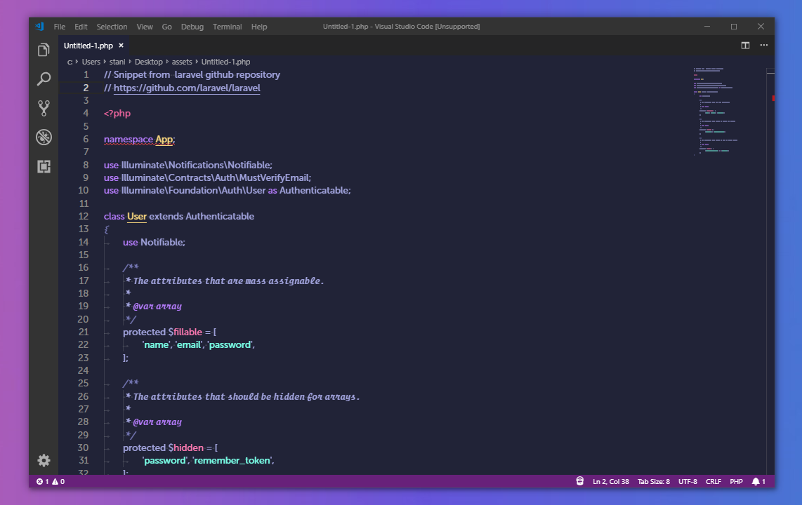 Screenshot of PHP