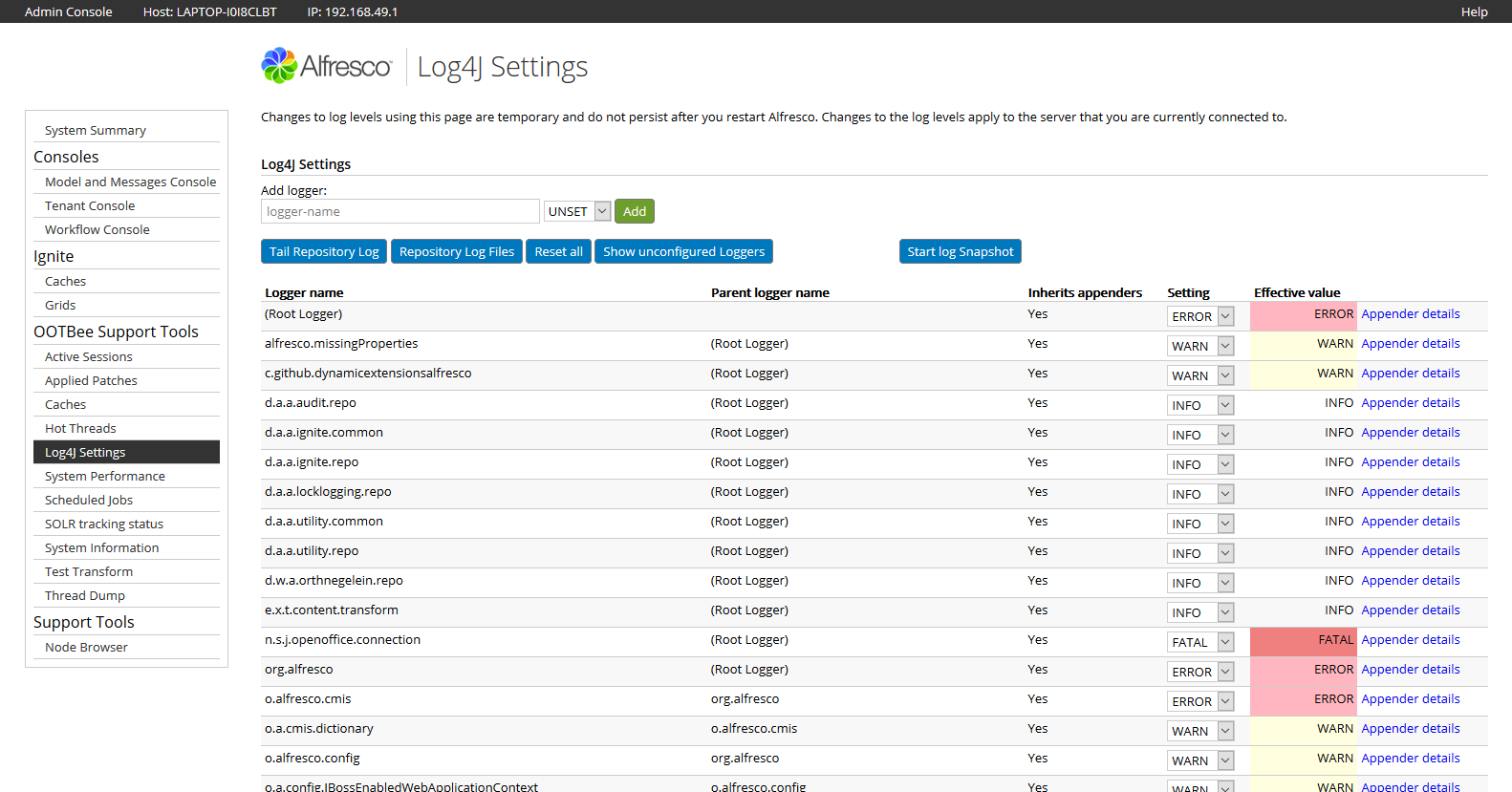 Log4J Settings tool