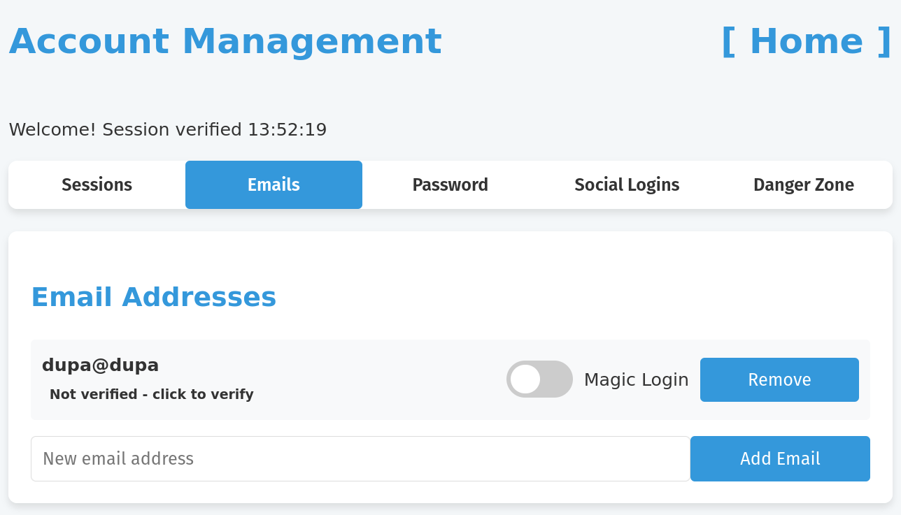 A screenshot of the included user account management screen