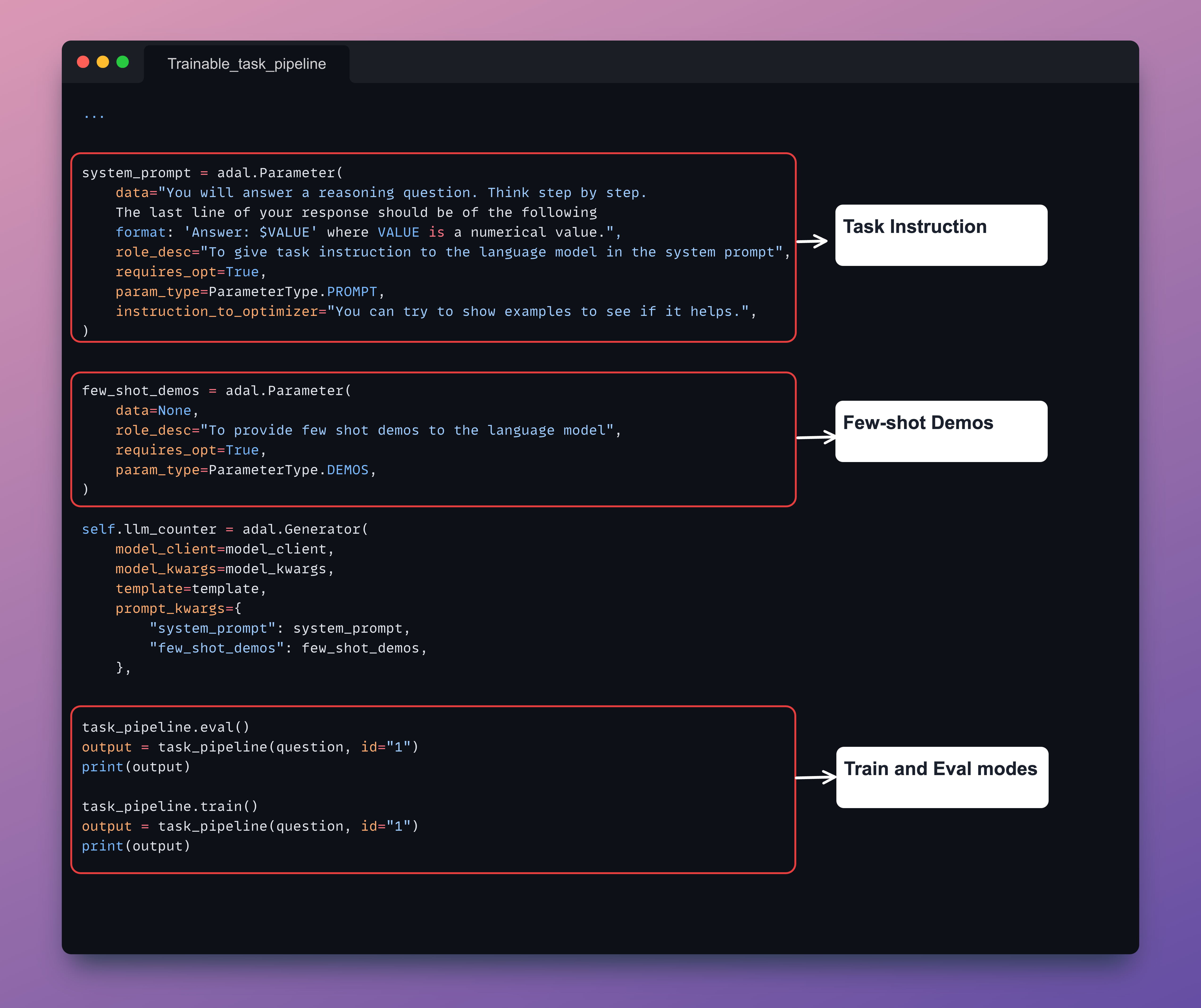 AdalFlow Trainable Task Pipeline