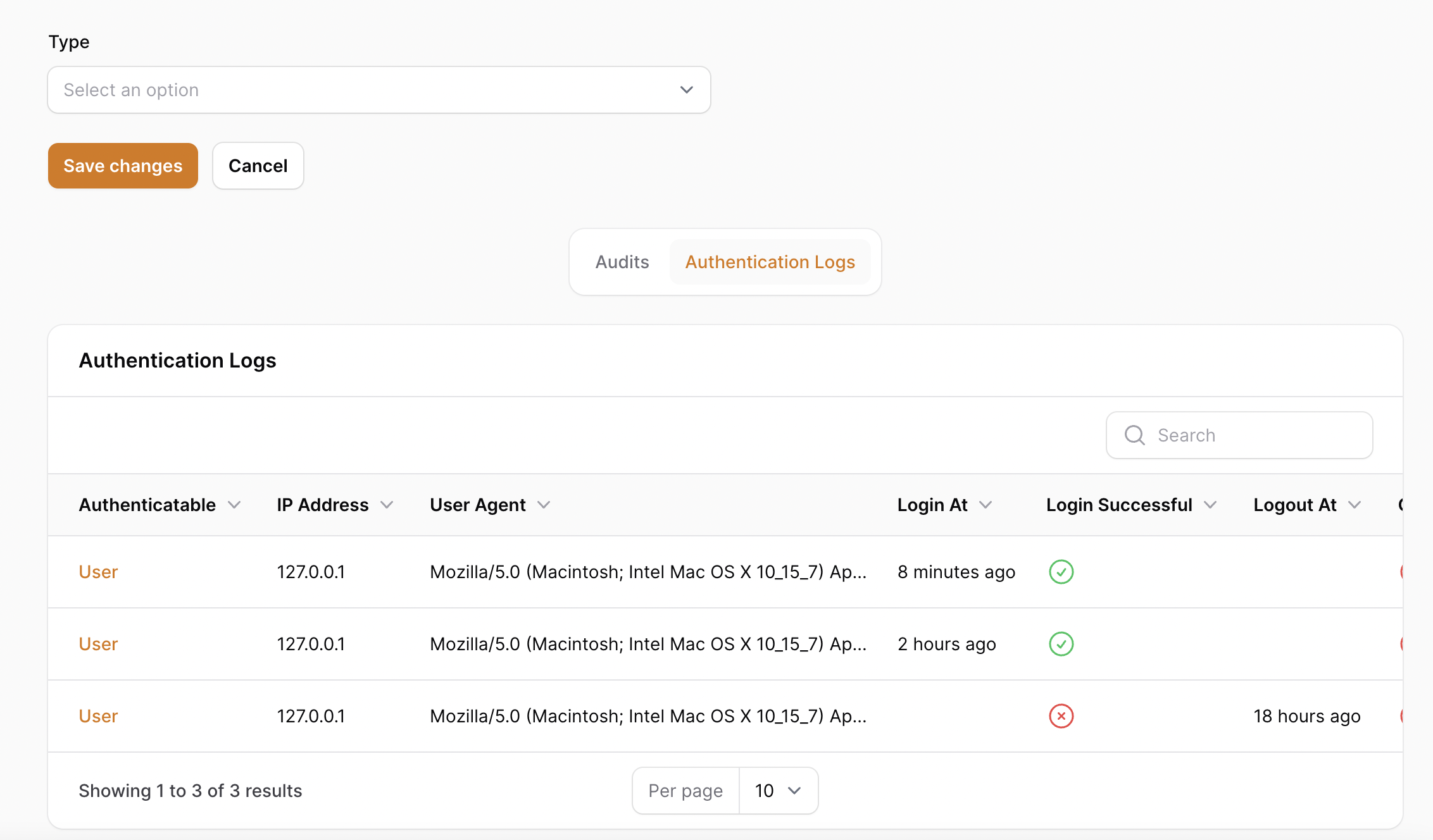 Filament Authentication Log Relation Manager