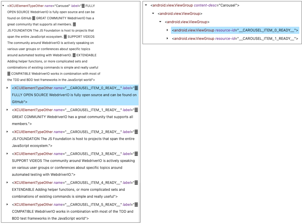 Horizontal Scrolling Carousel Hierarchy