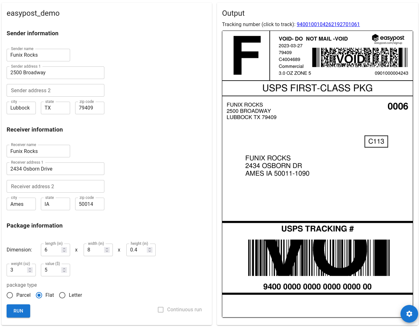 shipping example