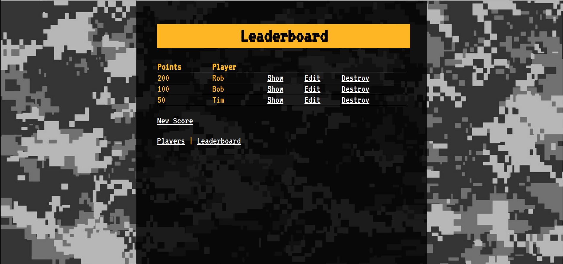 Screenshot of leaderboard