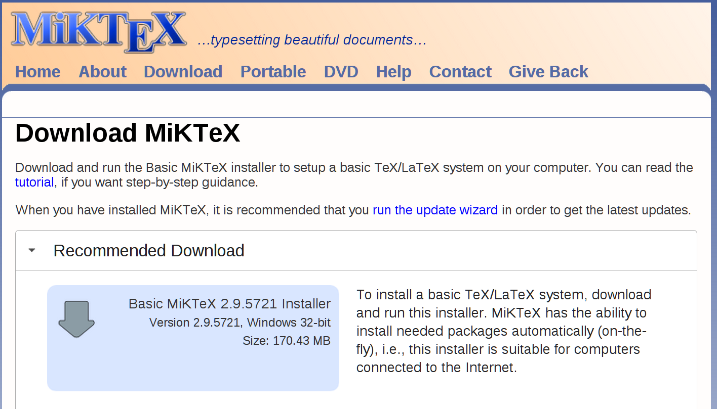 MikTeX download page