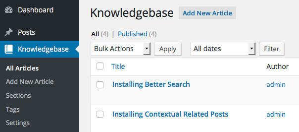 Knowledge Base Menu in the WordPress Admin