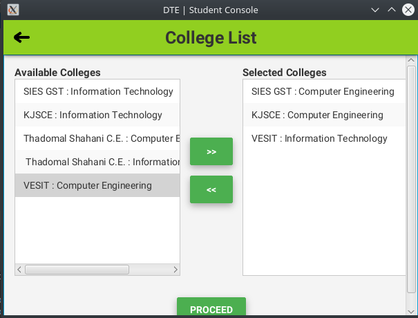 College Listing Subform