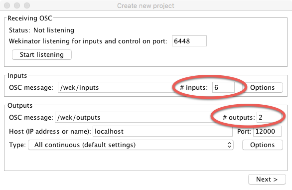 wekinator settings