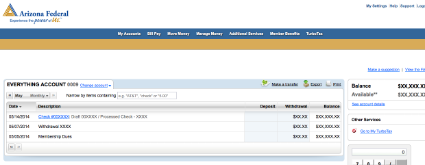 AZFCU account screenshot