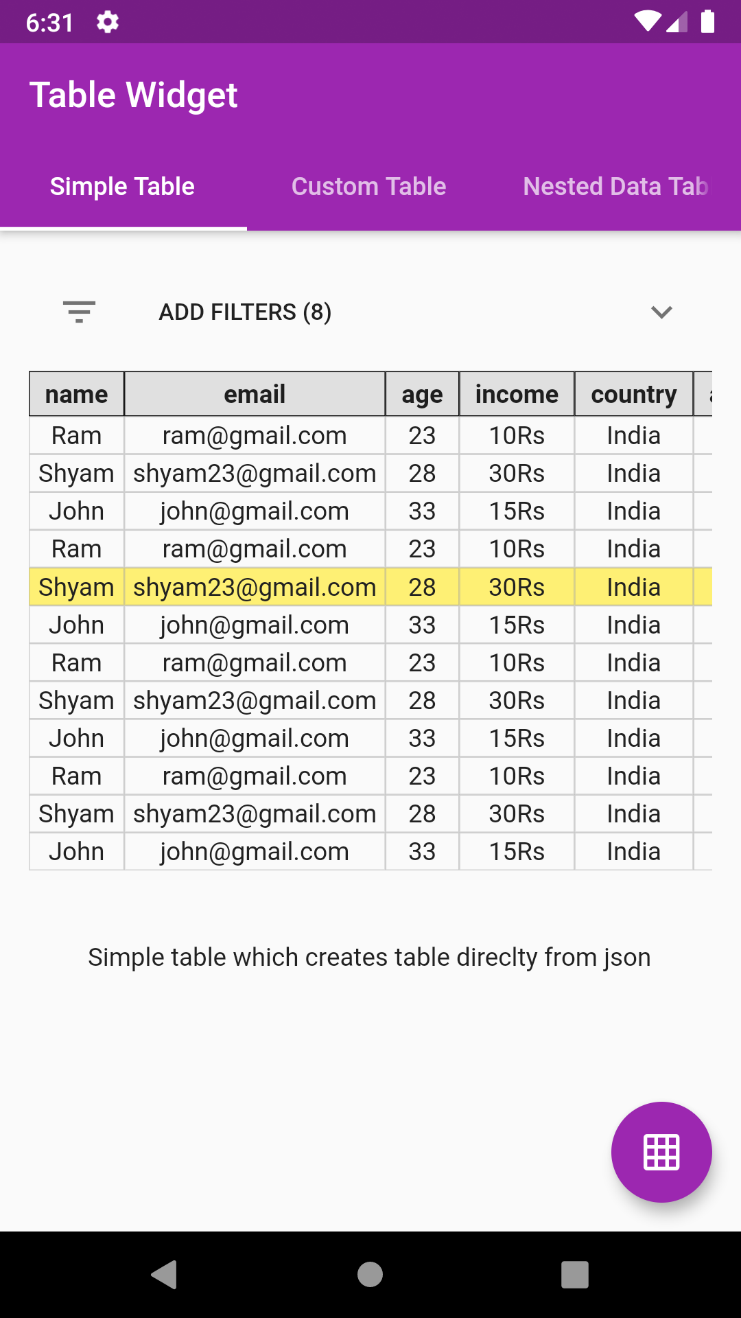 JsonTable