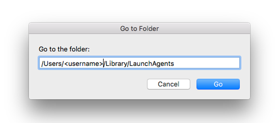 Type the directory containing the auto-start file, change <username> with your Mac username, by default the directory is /Users/<username>/Library/LaunchAgents