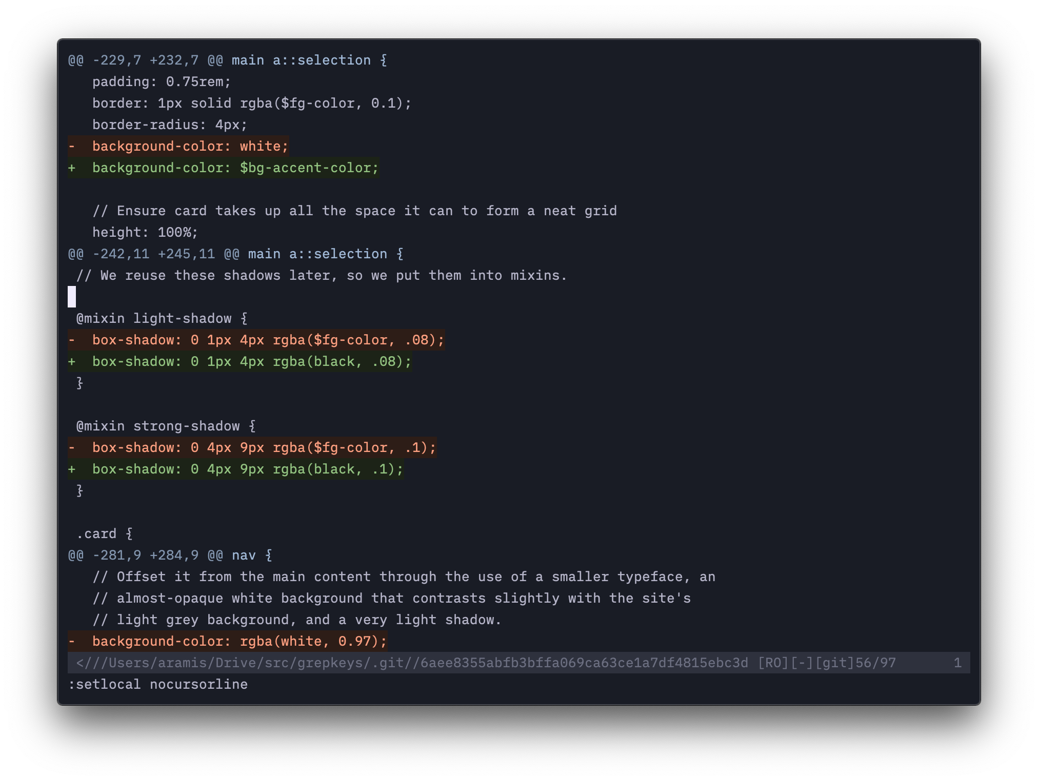 Showing the diff between two files in Substrata