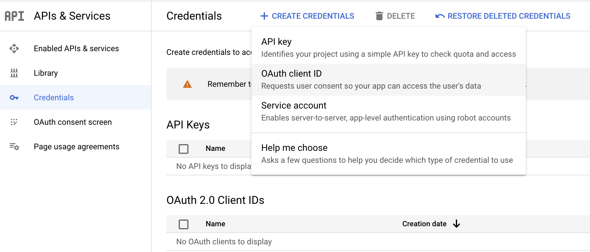 Create Credentials