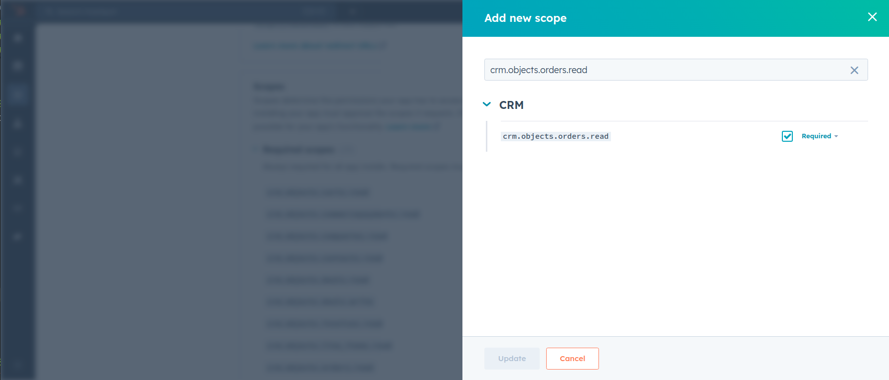 Hubspot Developer App Add Scopes