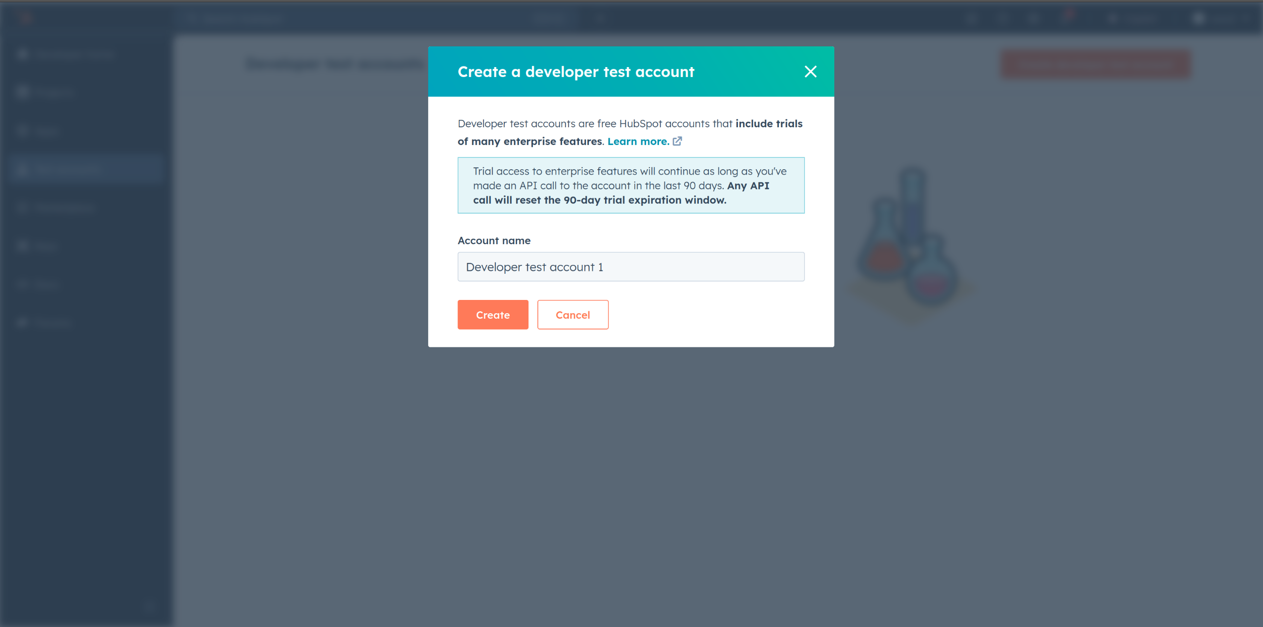 Create Hubspot developer test account