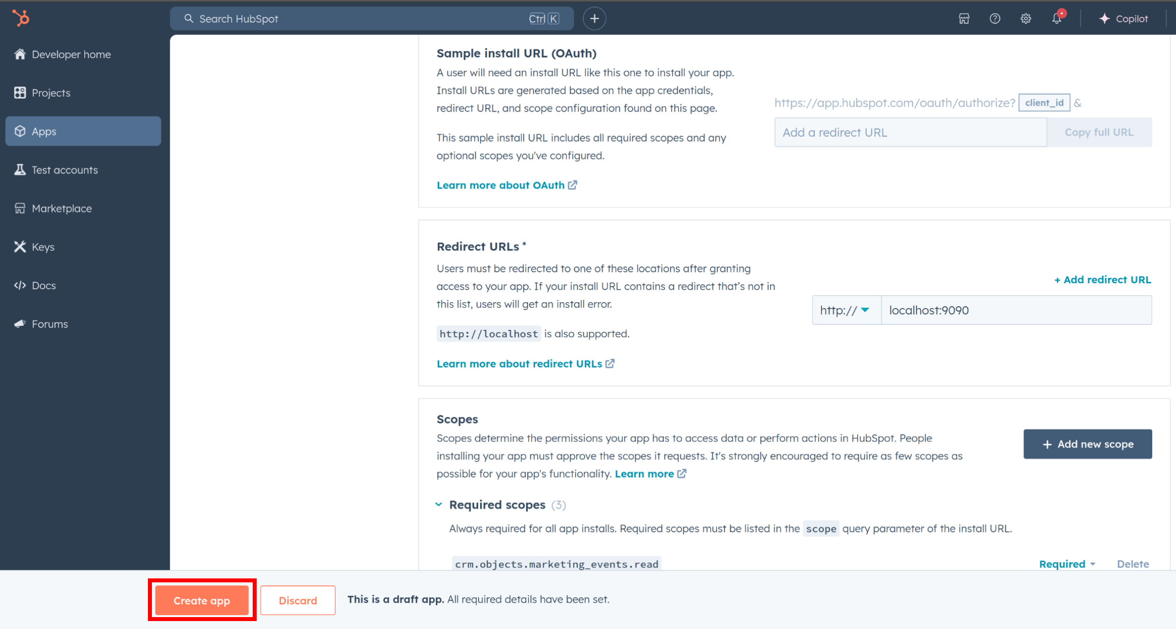 Hubspot developer portal