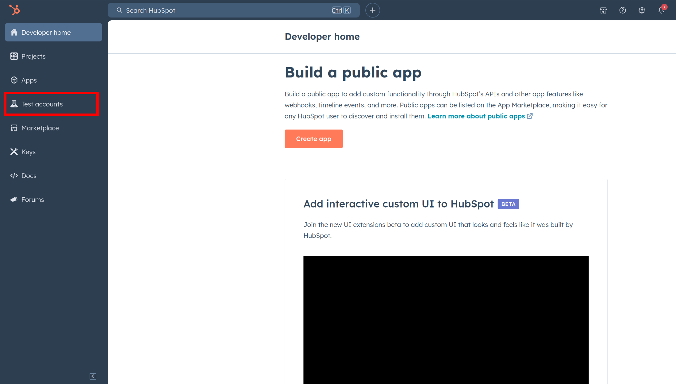 HubSpot developer portal