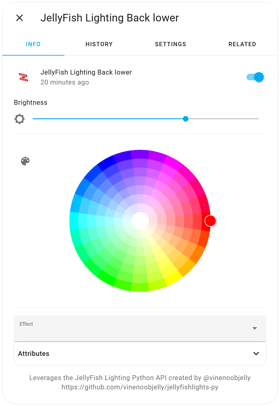 Screenshot of RGB support for JellyFish Lighting integration for Home Assistant