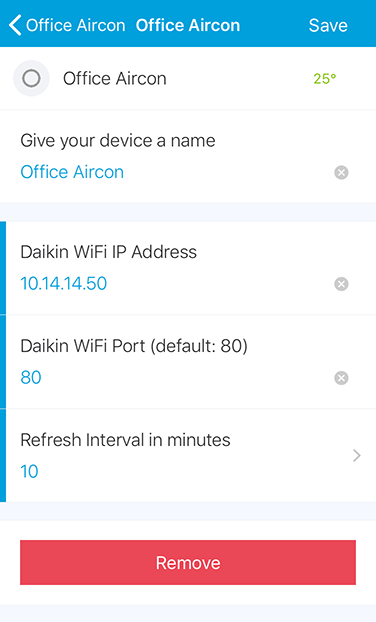 Preview of device settings in SmartThings interface