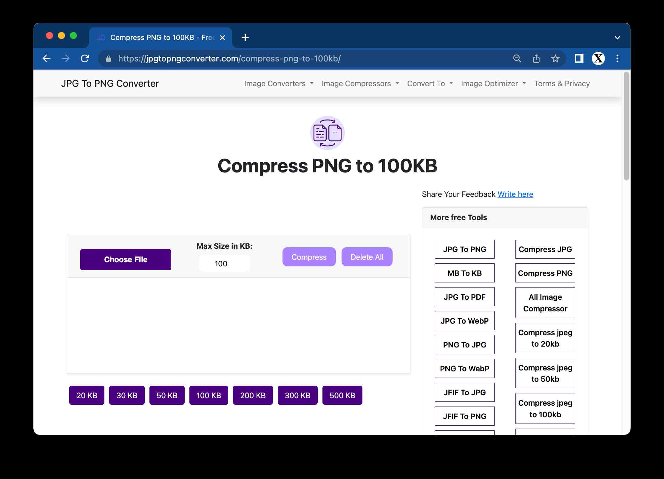 Compress PNG to 100KB - JPG To PNG Converter