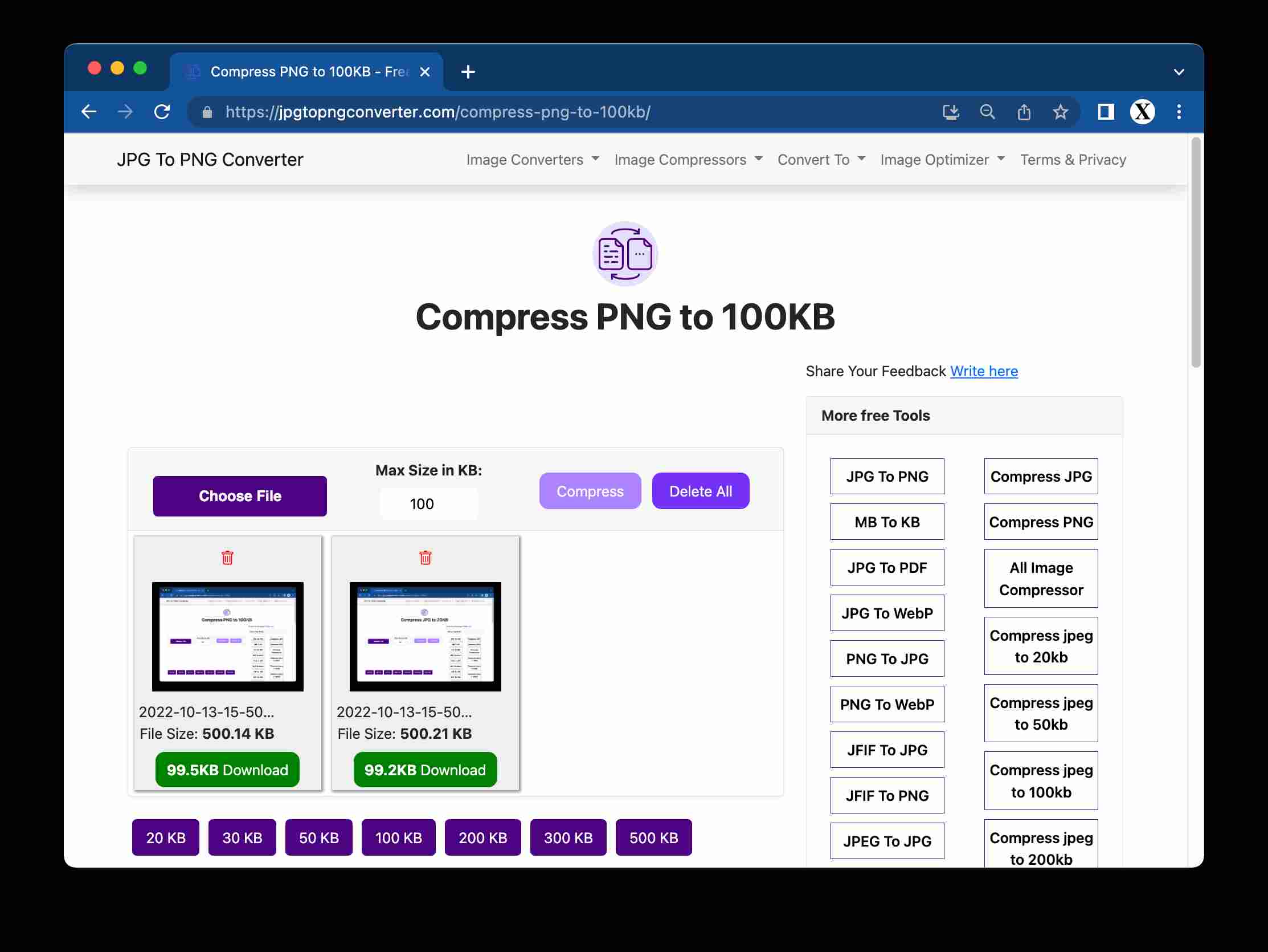 Compress PNG to 100KB - JPG To PNG Converter