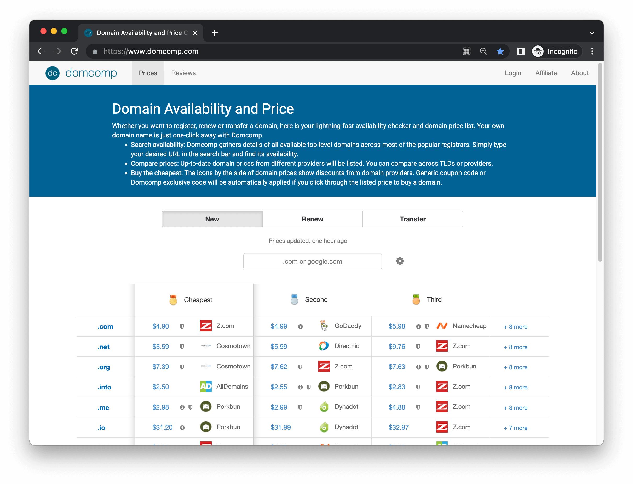 Domcomp - Domain Availability and Price Comparison