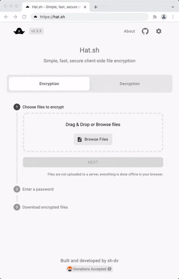 Hat.sh - Simple, fast, secure client-side file encryption