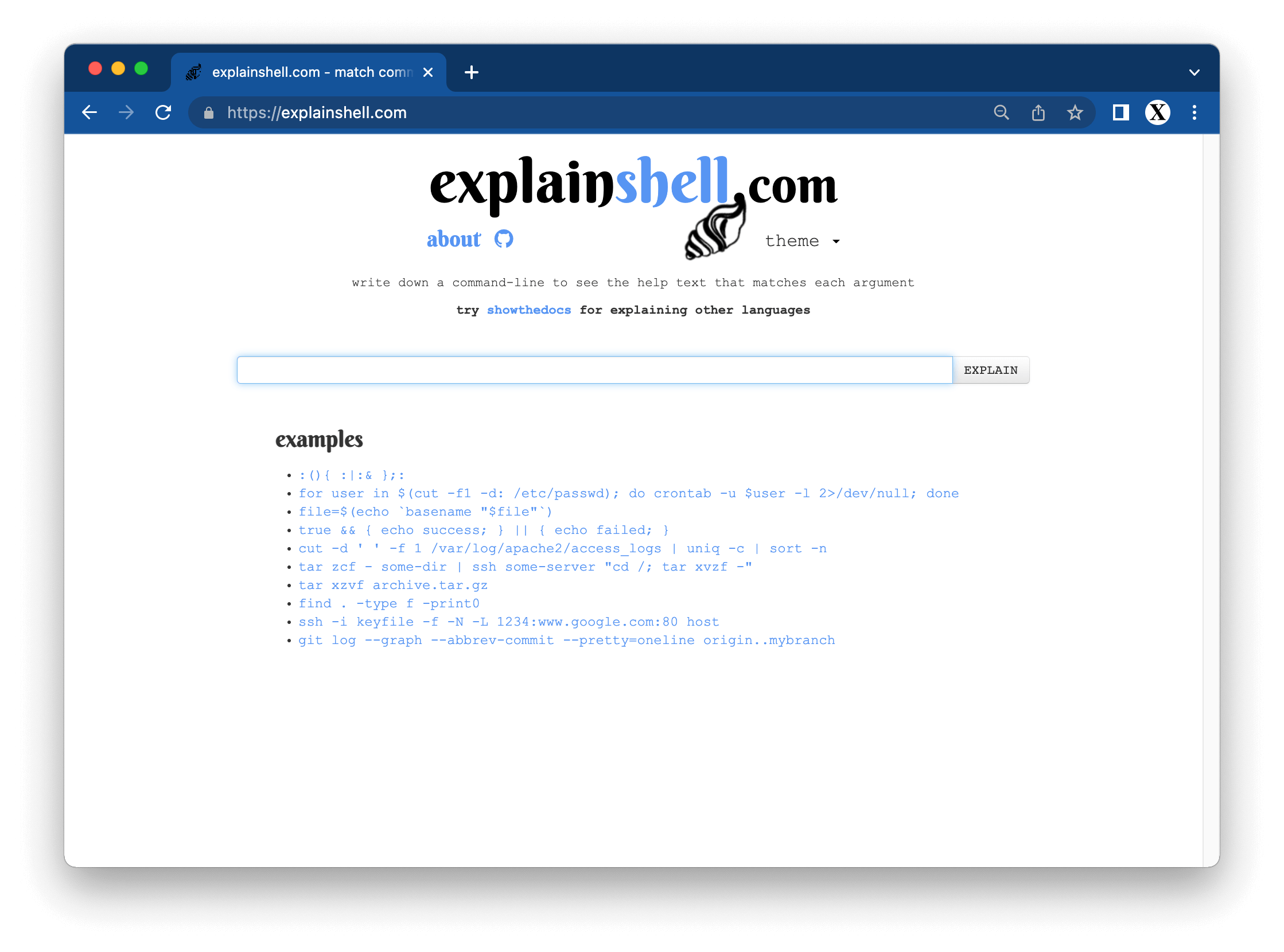 explainshell.com - match command-line arguments to their help text