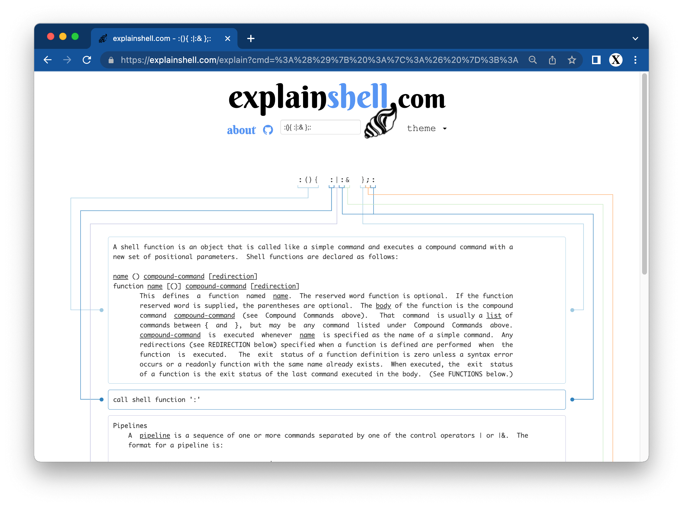 explainshell.com - match command-line arguments to their help text