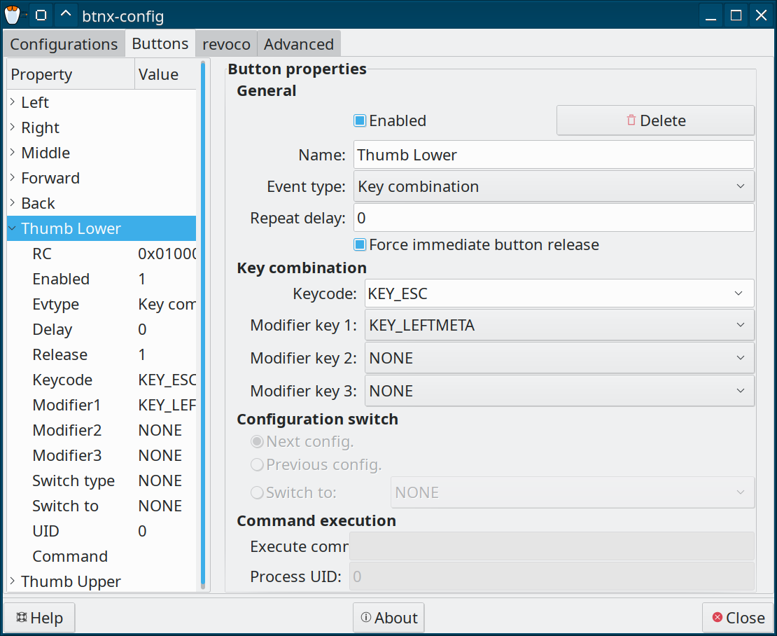 Button configuration window