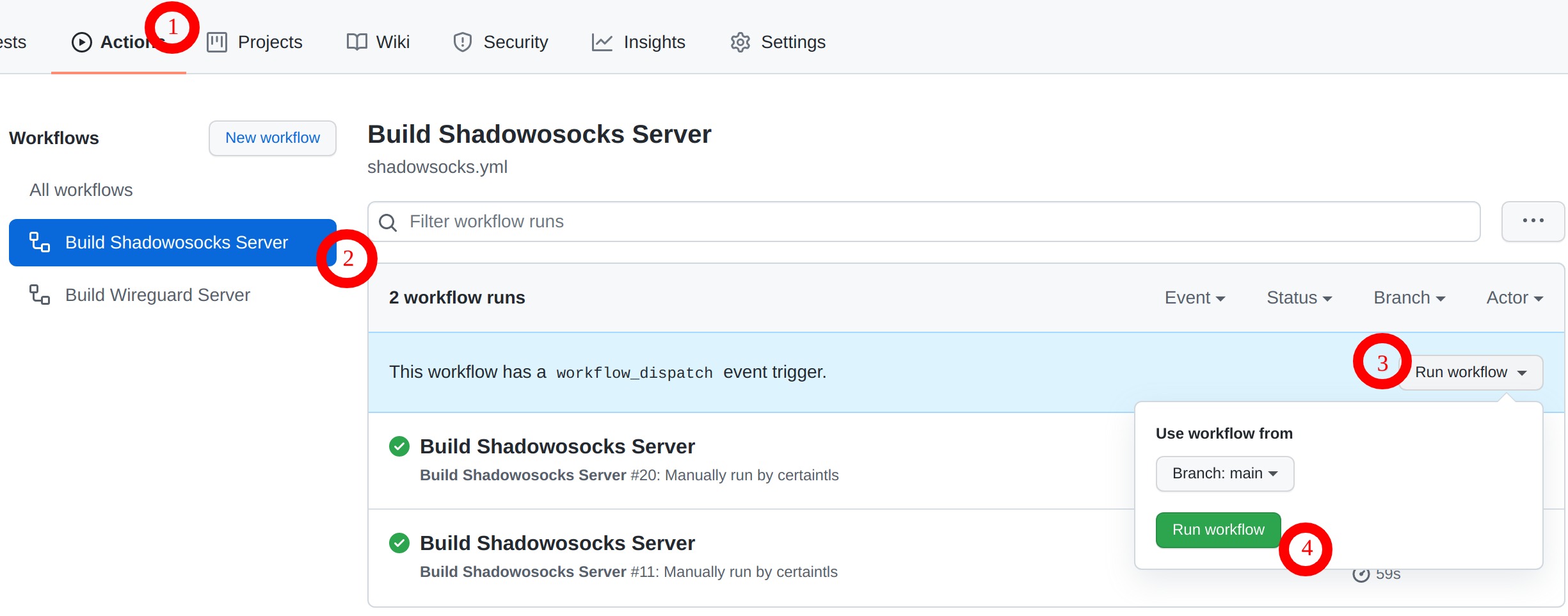 Trigger a build VPN workflow