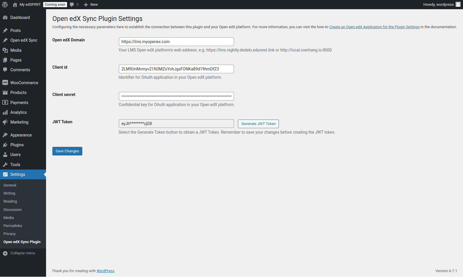 Open edX Sync Plugin Settings in your WordPress Settings