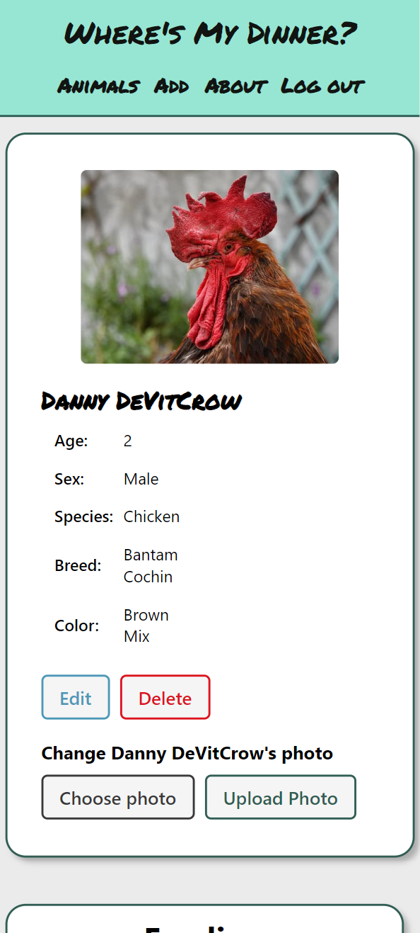 Mobile Screenshot of the Animal's Details Page